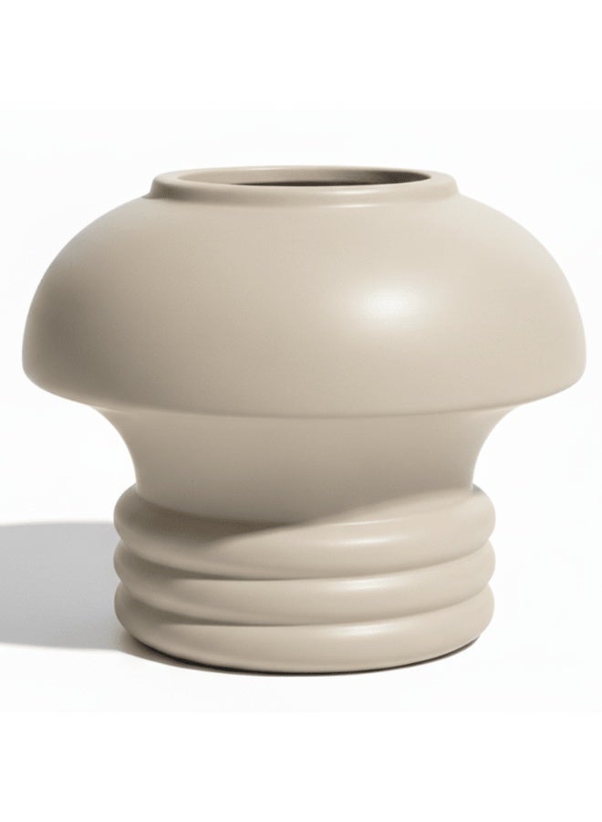 AKDC Mushroom-Inspired Ceramic Decorative Flower Vase – Beige Modern Sculptural Design, 12 × 14 cm - Image 1